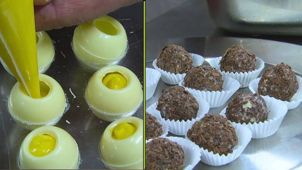 Eierlikör-Pralinen mit weißer Schokolade u. dunkler Ummantelung